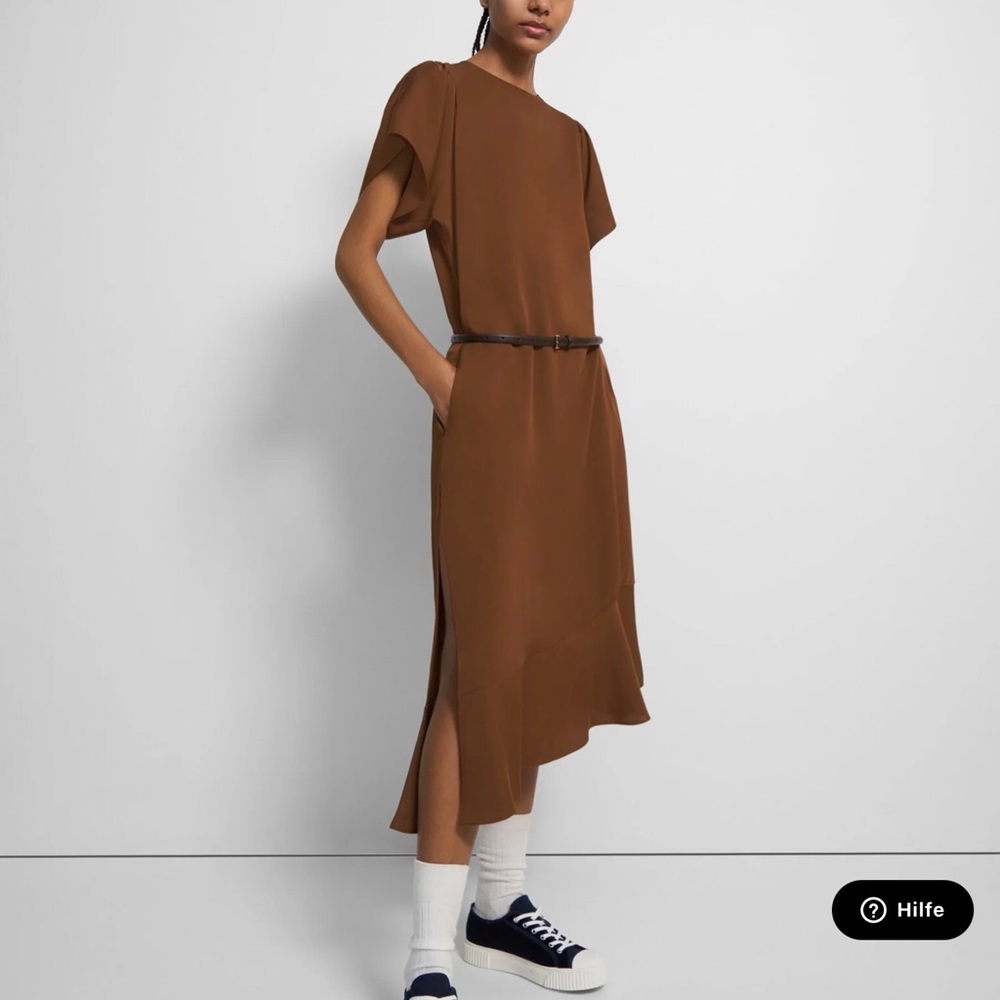 Theory Brown Asymmetrical Silk Georgette Dress